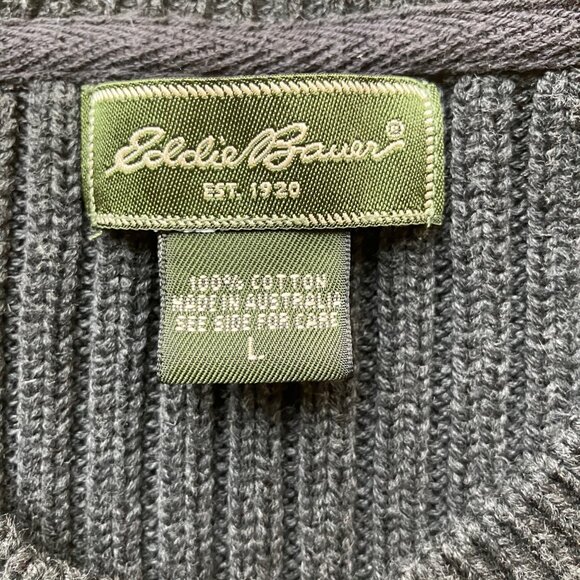 Eddie Bauer Sweater Mens L V-Neck Charcoal Gray Ribbed Heavyweight Australian - Picture 8 of 10